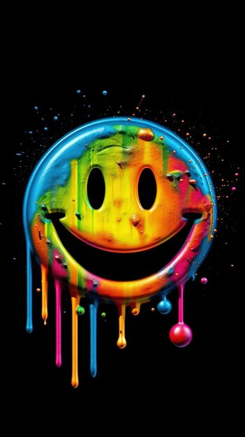 Photo smiley graffiti art colorful black background