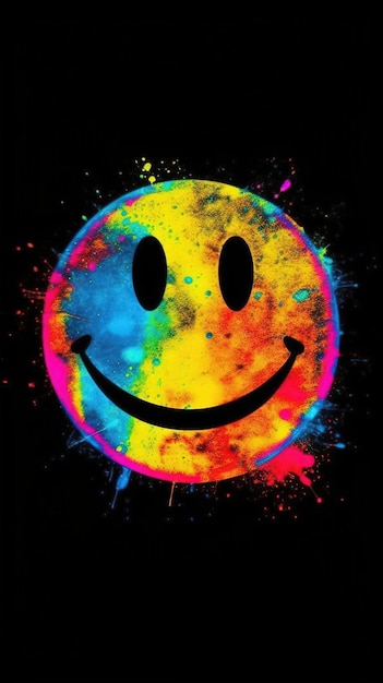 Foto smiley graffiti art sullo sfondo nero colorato