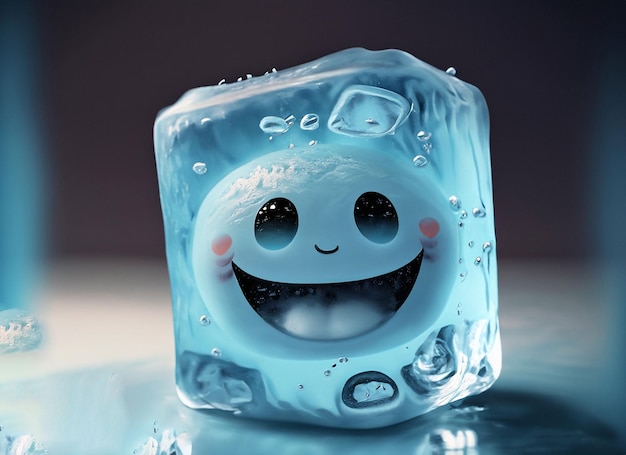 Фото Улыбающийся кубик льда на воде всемирный день улыбки
