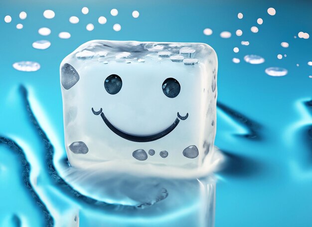 Smiley ice cube on a water world smile day