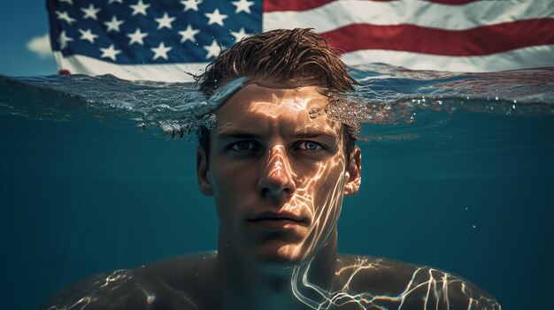 Smiley male swimmer posing with goggles and cap in the pool