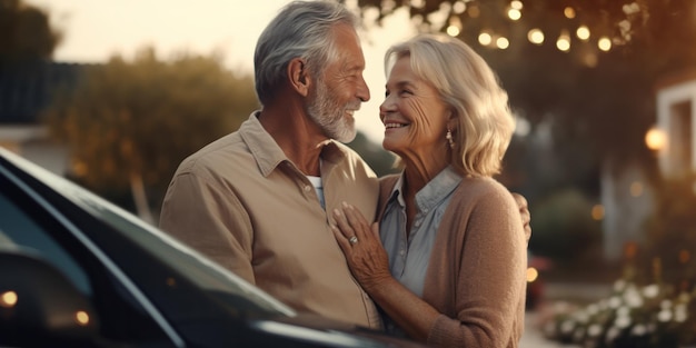 Foto smiley senior paar buiten generatieve ai