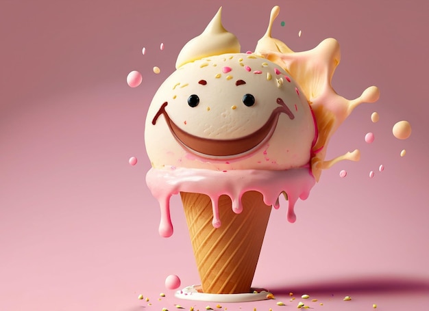 写真 ピンクの背景にスマイリーバニラアイスクリーム世界笑顔の日