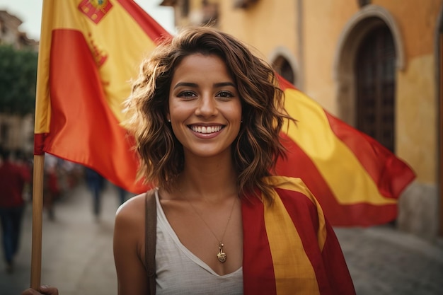 Foto smiley-vrouw met de spaanse vlag.