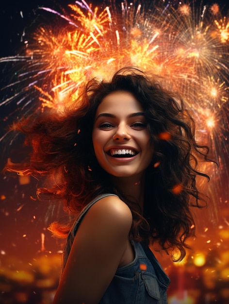 Smiley Woman With Fireworks