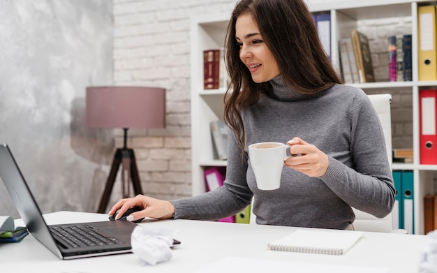 Smiley woman working from home