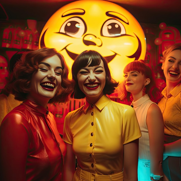 Foto donne sorridenti che posano in un club da vicino