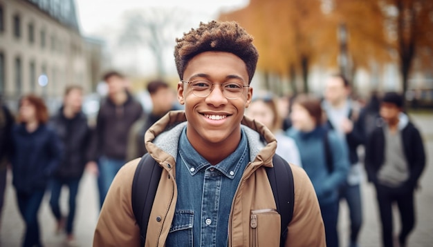 a smiling 17 year old international male student at university in Germany