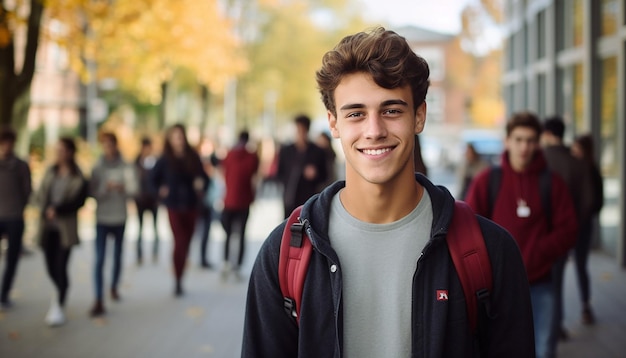 Улыбающийся 17-летний иностранный студент учится в университете в Германии.