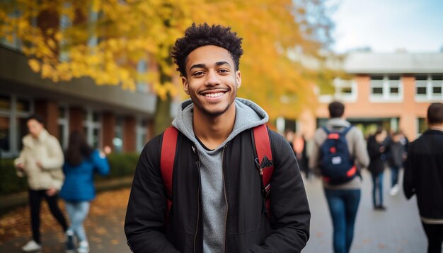 a smiling 17 year old international male student at university in Germany