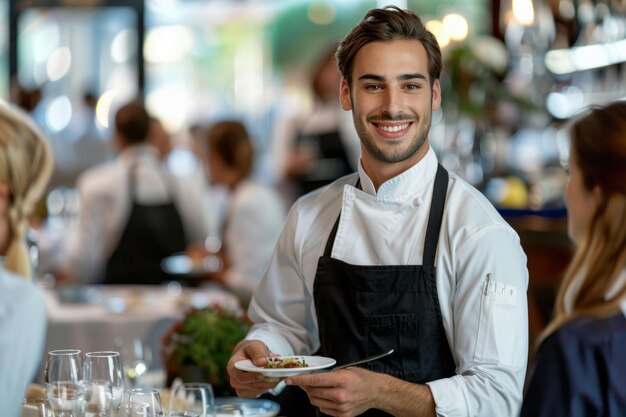 Smiling adorable wait staff taking order from customer Generative AI