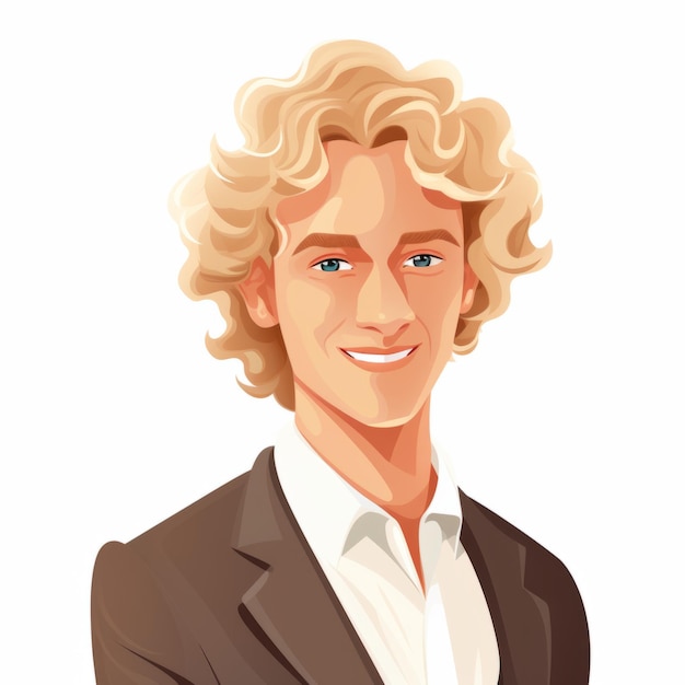 Photo smiling adult white man with blond curly hair flat illustration portrait of business character on white background business person in casual clothes ai generated square cartoon illustration