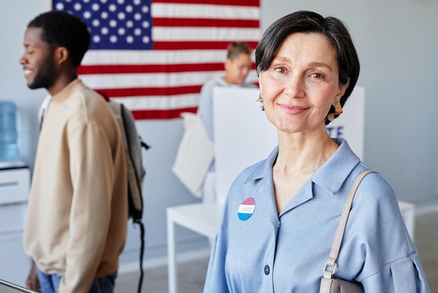 Smiling Adult Woman at Voting Station