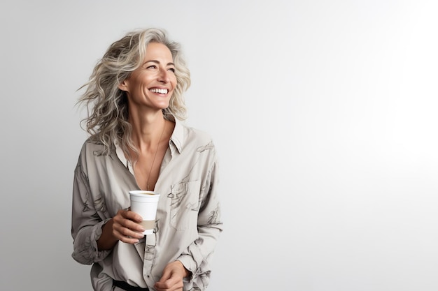 Smiling Adult Woman in White Shirt