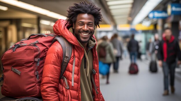 Smiling African American Traveler Ready for Adventure