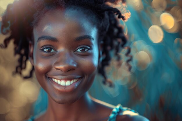 미소 짓는 아프리카계 미국인 여성 아프리카적 미국인 여성