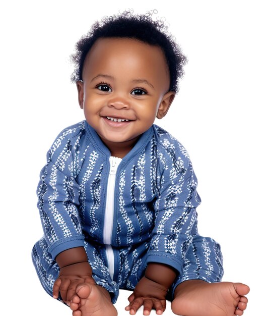 Smiling african baby boy sitting isolated on white or transparent background AI Generated image