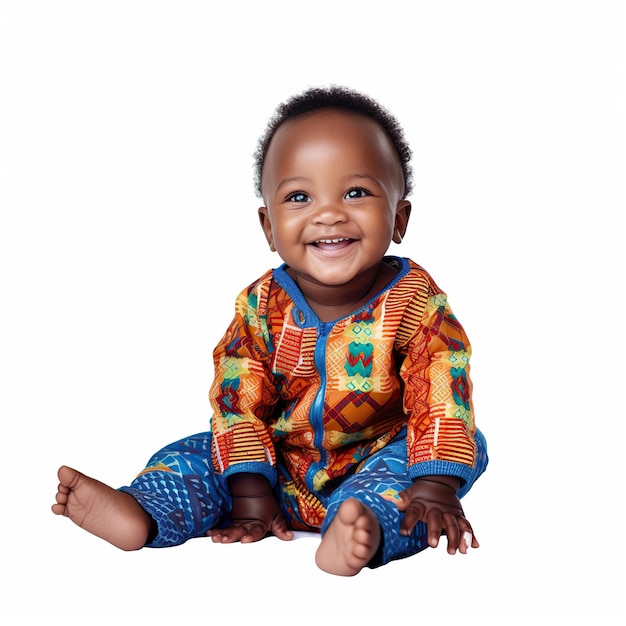 Smiling african baby boy sitting isolated on white or transparent background AI Generated