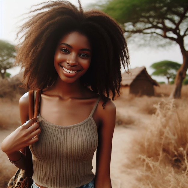 A smiling African Girl in village of Africa while studying