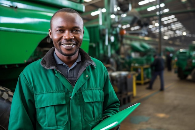 smiling african woman as a mechatronics apprentice with checklist for the inspection