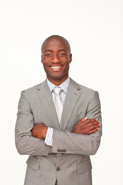 Smiling Afro-American businessman with folded arms