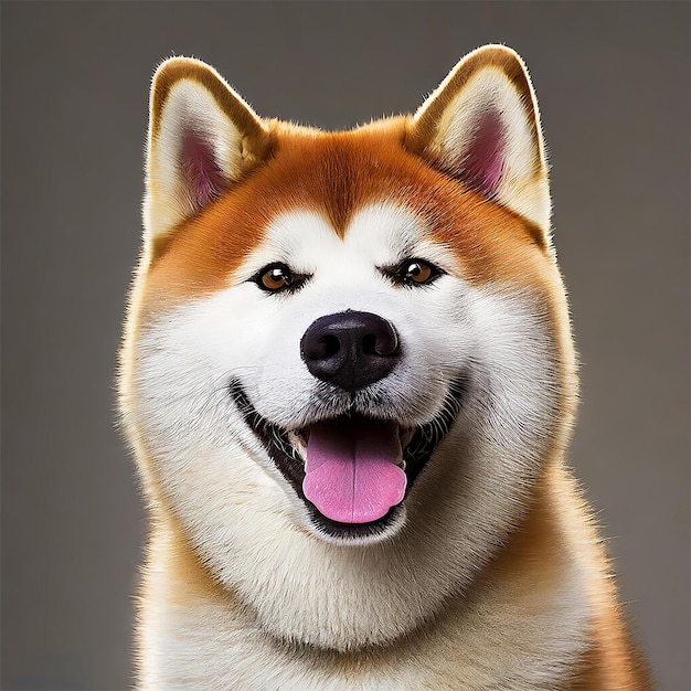 Foto un cane akita sorridente mentre fa un selfie