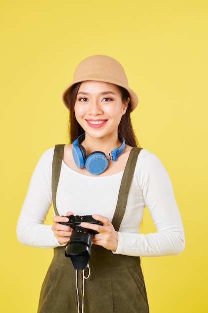 Smiling Asian female tourist