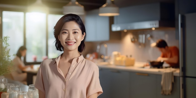 Smiling Asian Housewife at Home