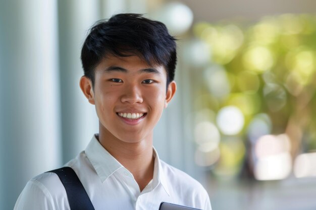 Smiling Asian Man in Black Suit