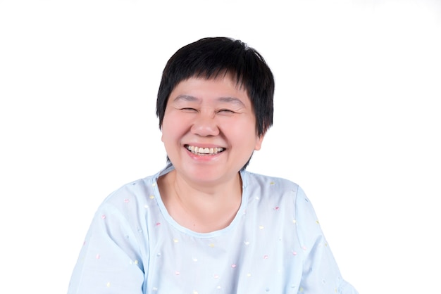 Smiling Asian Middle-aged woman isolated on white background