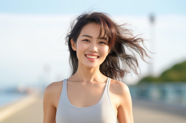 Smiling asian woman wearing tank top