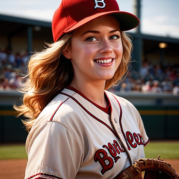 Photo smiling athletic woman doing baseball exercise sport activity