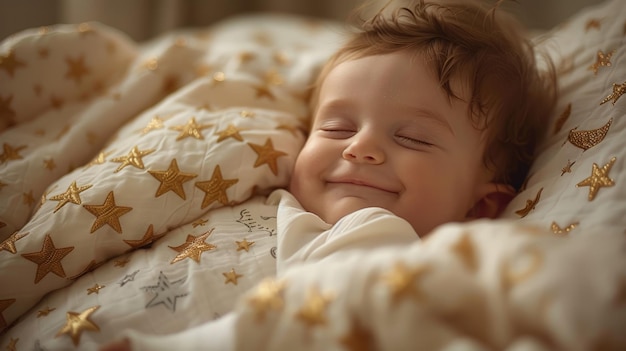 Smiling Baby Laying in Bed