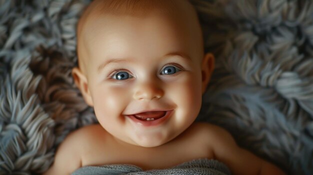 Foto un bambino sorridente avvolto in una coperta accogliente perfetto per i blog dei genitori o le pubblicità di prodotti per bambini