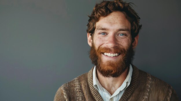 Photo smiling bearded man in a casual sweater