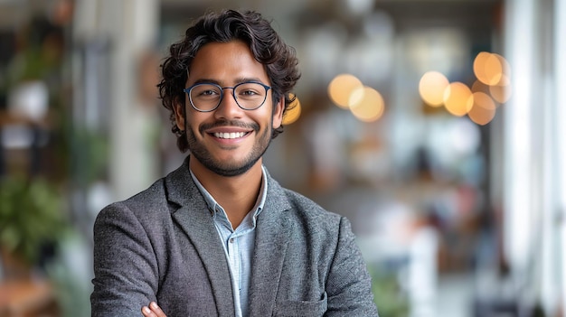 Photo smiling bearded man with glasses generative ai