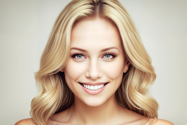 smiling beautiful blond woman on white background