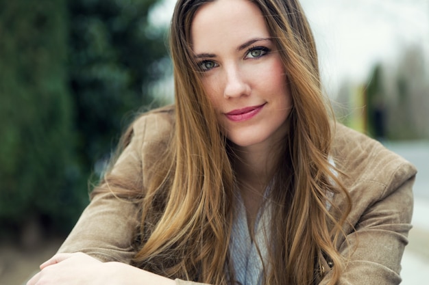 smiling beautiful hair joyful female