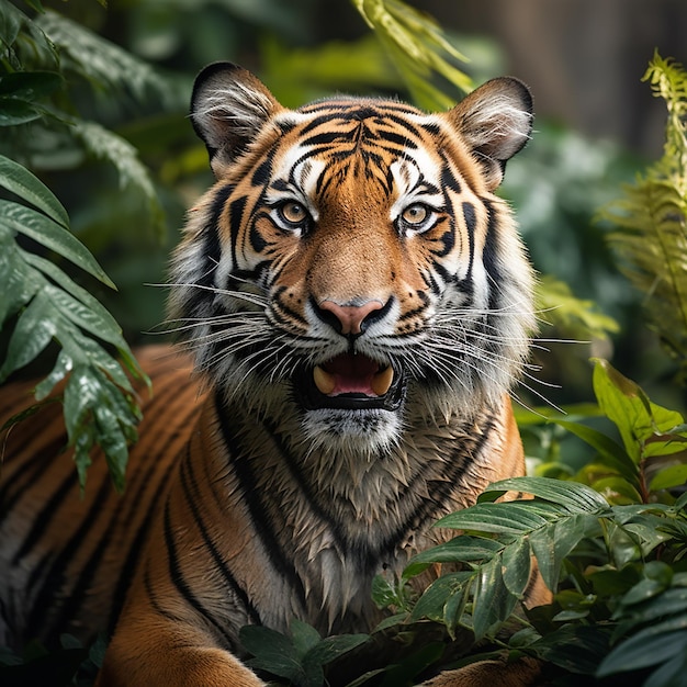 Smiling Bengal Tiger in Jungle