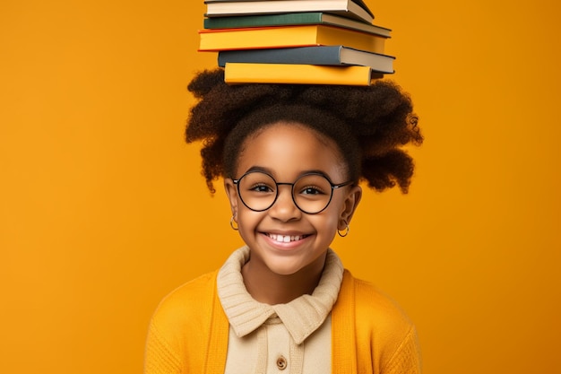 Smiling black child with glasses in school generative ai