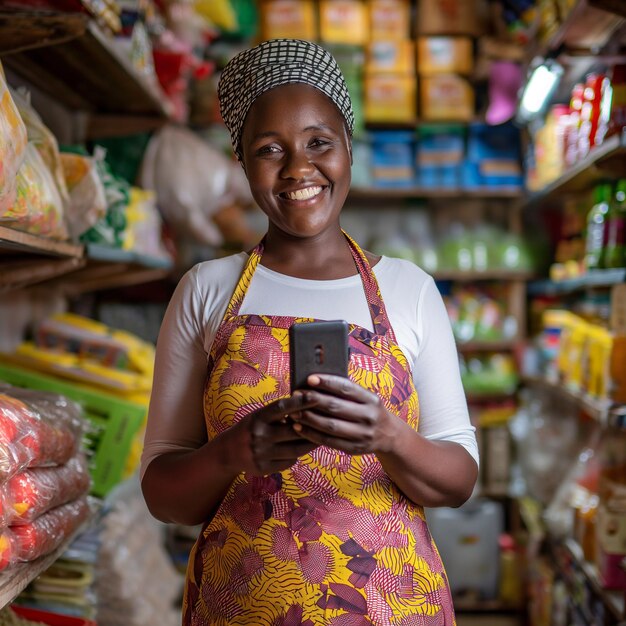 Photo smiling black woman in the shop