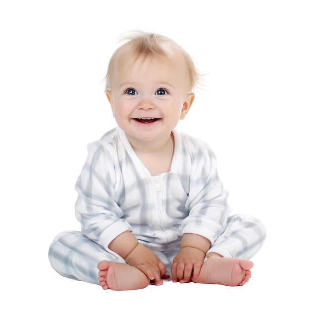 Photo smiling blonde baby girl sitting isolated on white or transparent background ai generated image