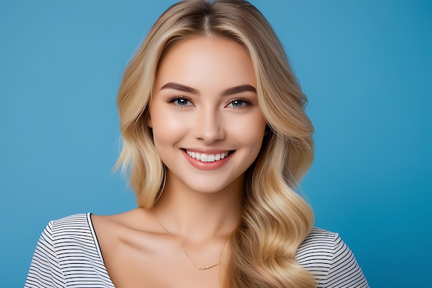 A smiling blonde girl with natural appearance