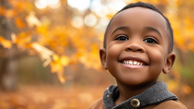 Smiling boy in autumn park setting