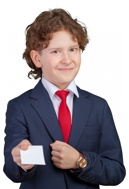 Smiling boy holding blank paper