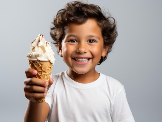 Smiling boy holding an ice cream cone