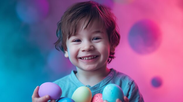 Smiling boy holds an Easter egg