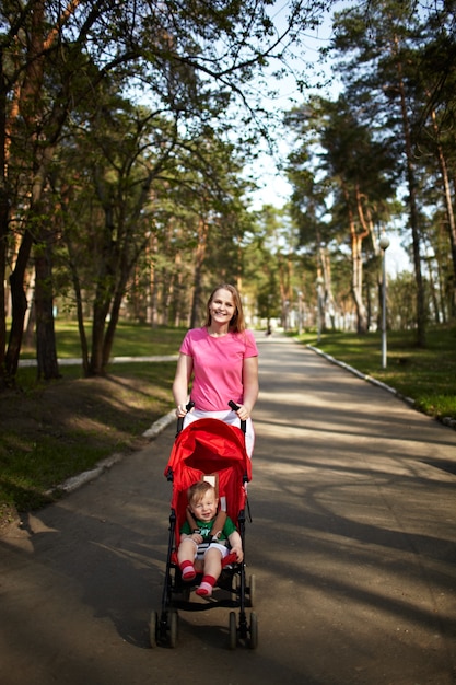 Smiling boy and mom