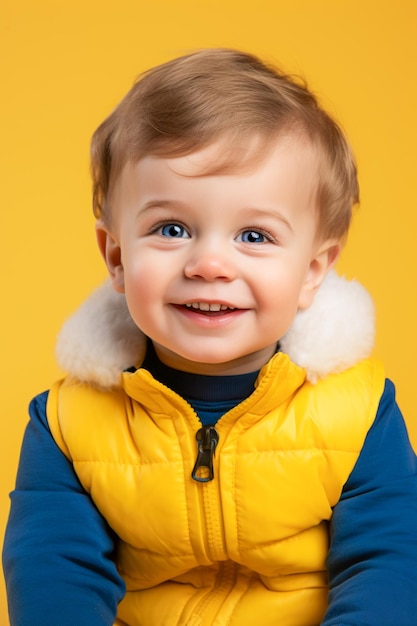 Фото Улыбающийся мальчик на желтом фоне улыбающийся малыш с голубыми глазами