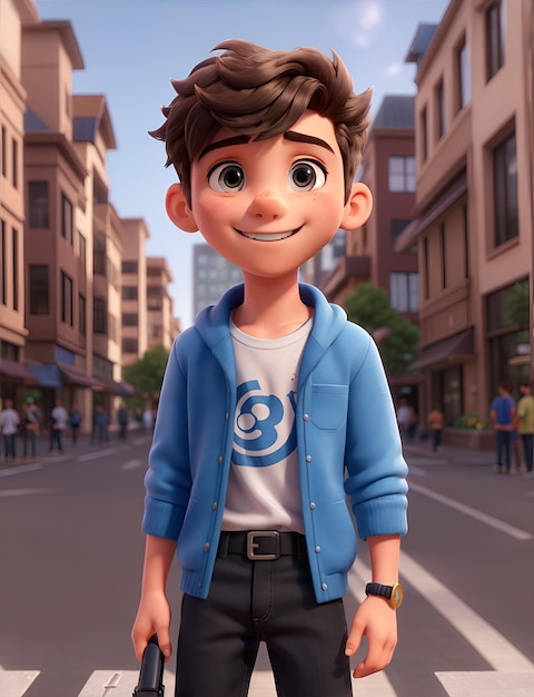 Smiling boy schoolboy going to school 3d illustration AI generation